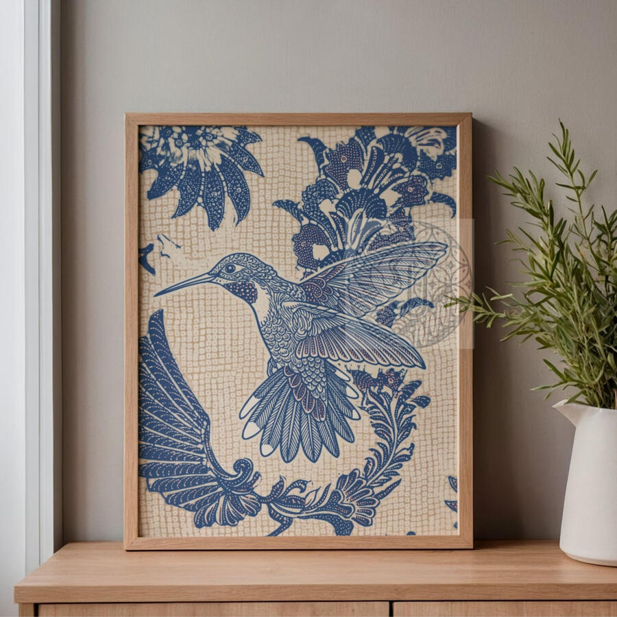 Chinoiserie Hummingbird Batik Wall Art Print Chinoiserie Hummingbird Batik Wall Art Print